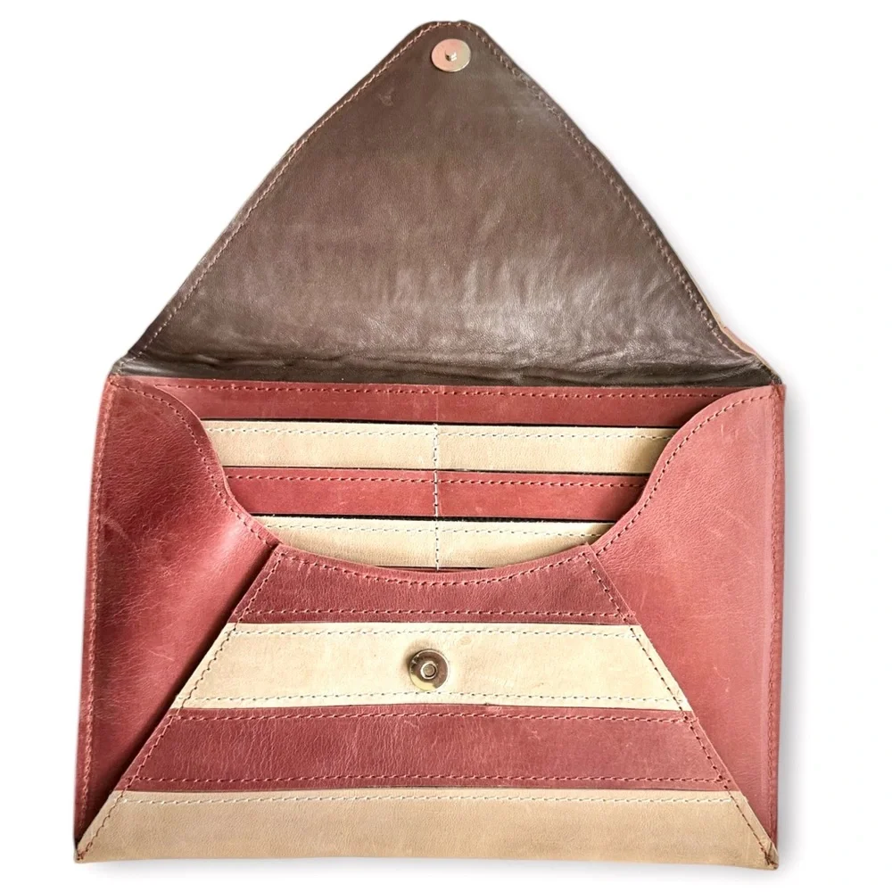 Leather Striped Envelope Clutch